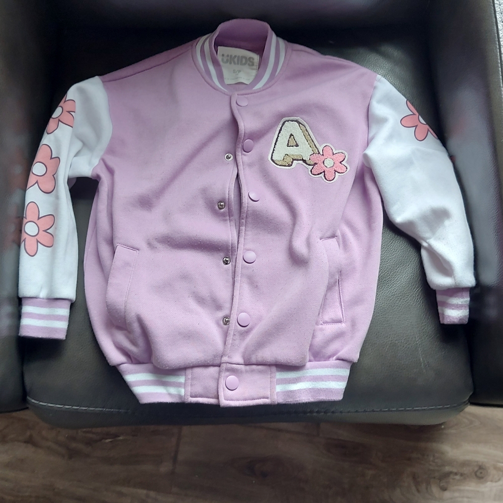 Kids Lavender Varsity Jacket with Floral Appliqué - U Kids